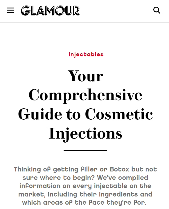 Glamour Magazine about Injections